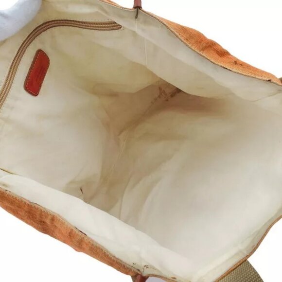 HUNTING WORLD Tote Bag Logo Orange Beige Canvas x Leather Authentic Used - Picture 8 of 10